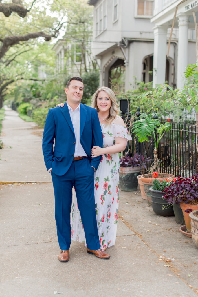 Location of engagement session matters.Lovely couple in the Garden District of New Orleans